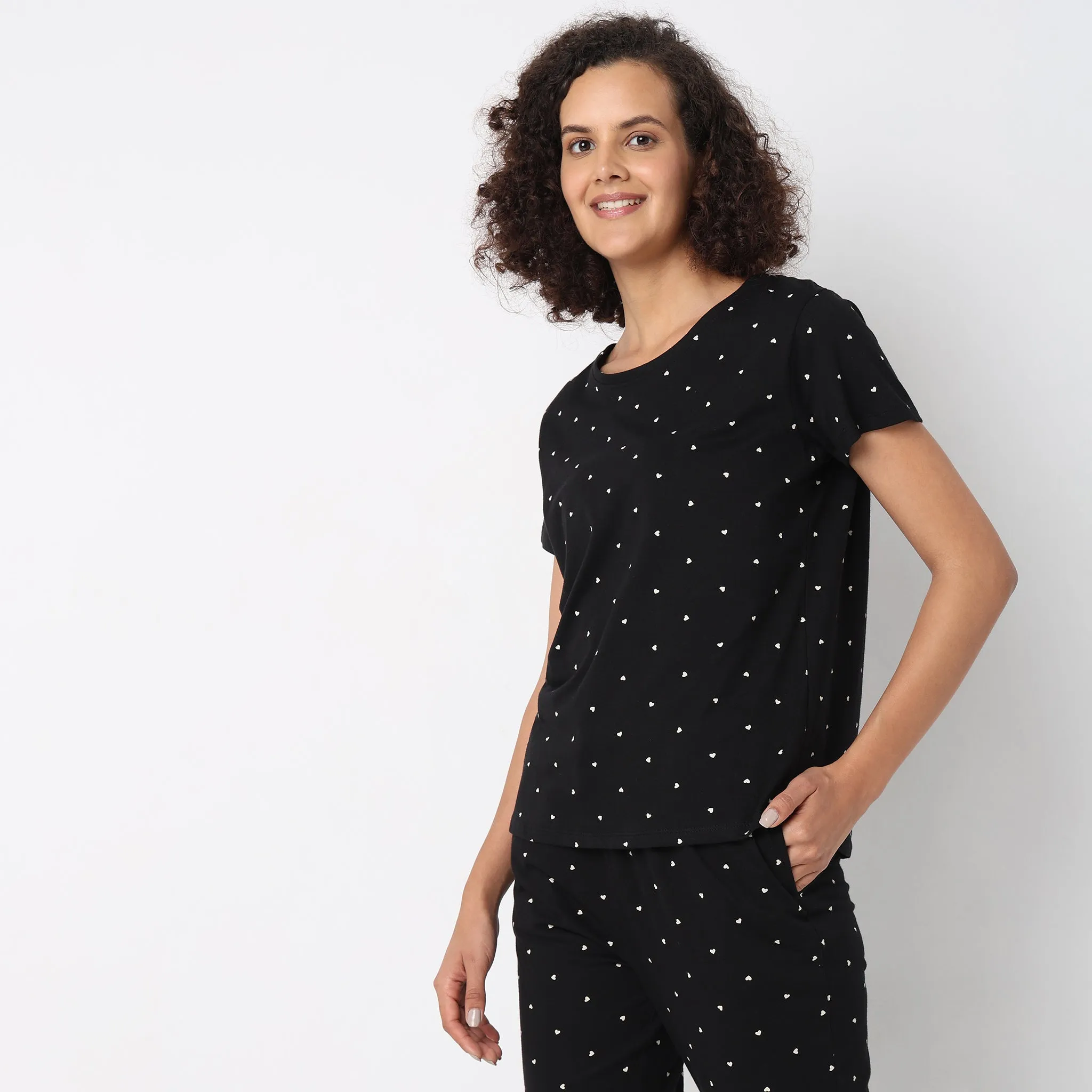 Regular Fit Heart Lounge Top