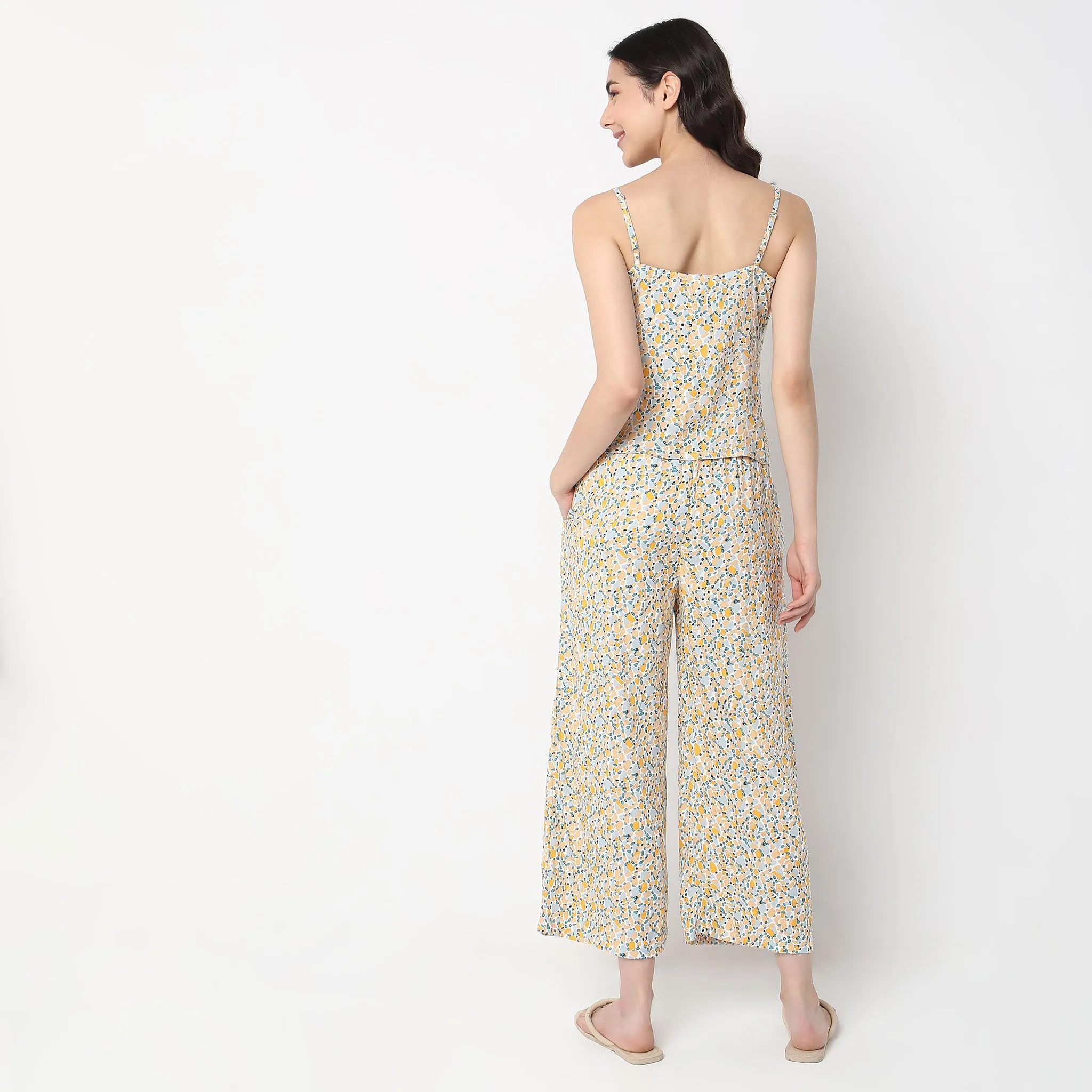 Regular Fit Printed Top with Palazzo Sleepwear Set