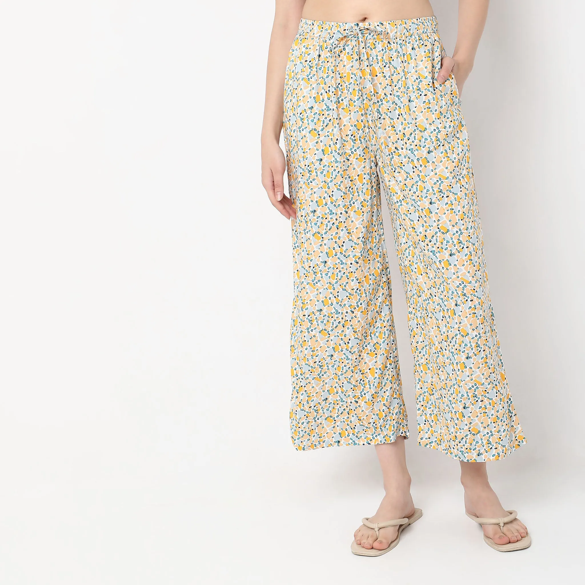 Regular Fit Printed Top with Palazzo Sleepwear Set
