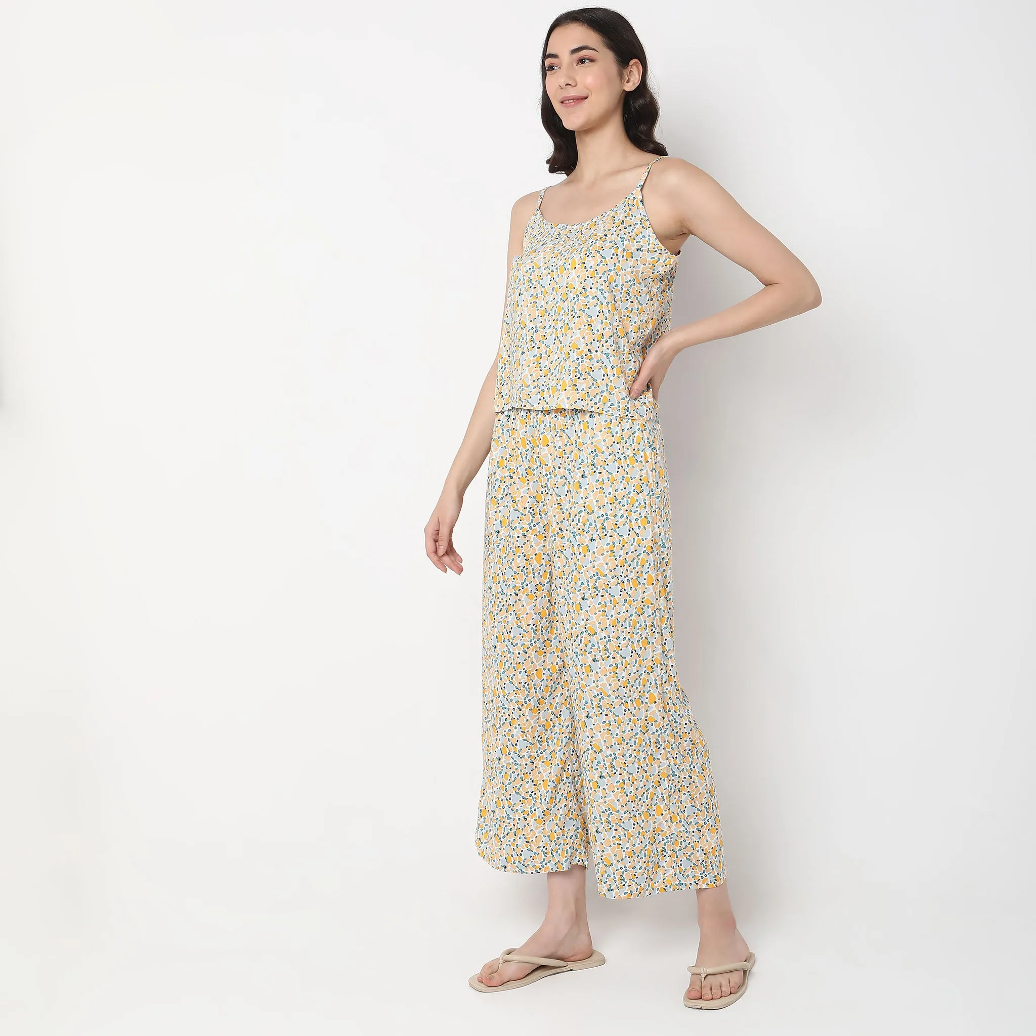 Regular Fit Printed Top with Palazzo Sleepwear Set