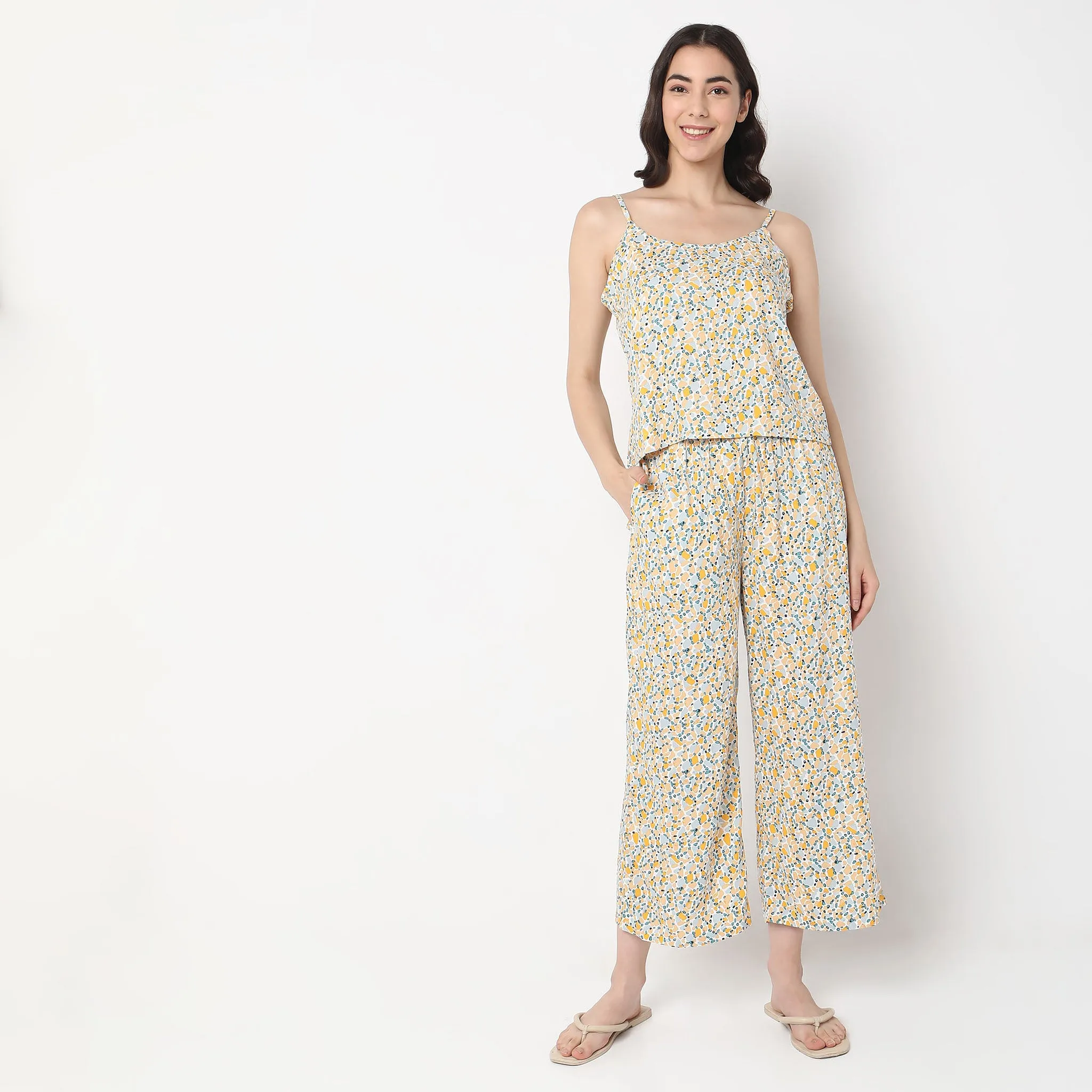 Regular Fit Printed Top with Palazzo Sleepwear Set