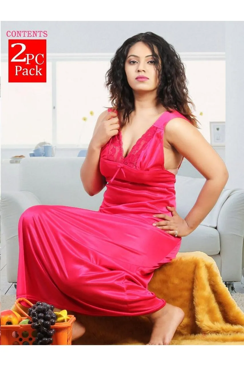 Satin Long Night Gown With Pink Robe for women
