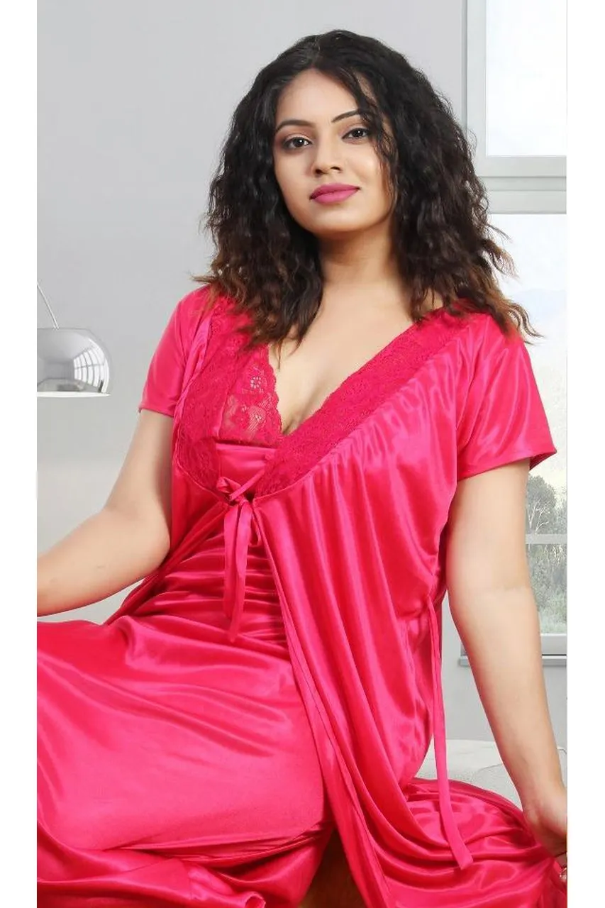 Satin Long Night Gown With Pink Robe for women