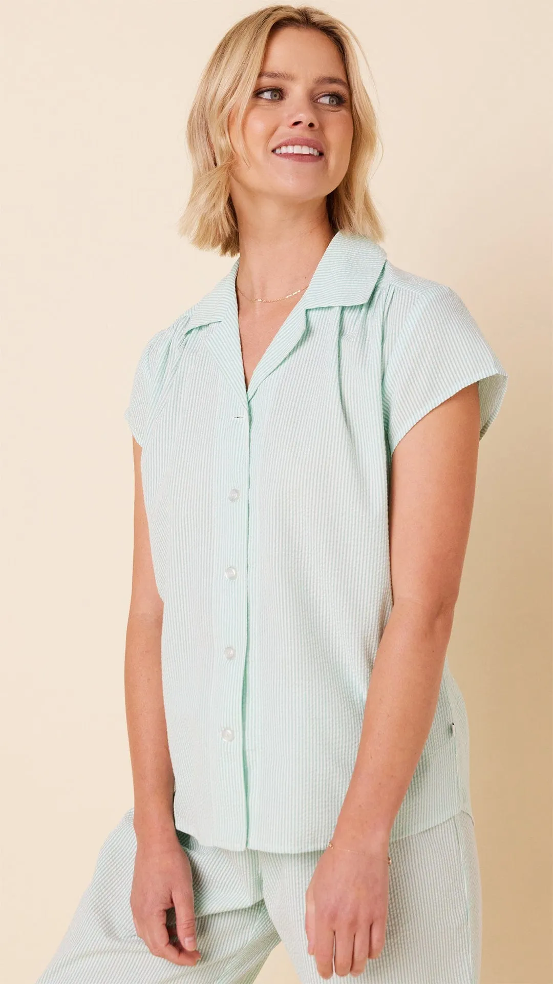 Seersucker Stripe Capri - Mint
