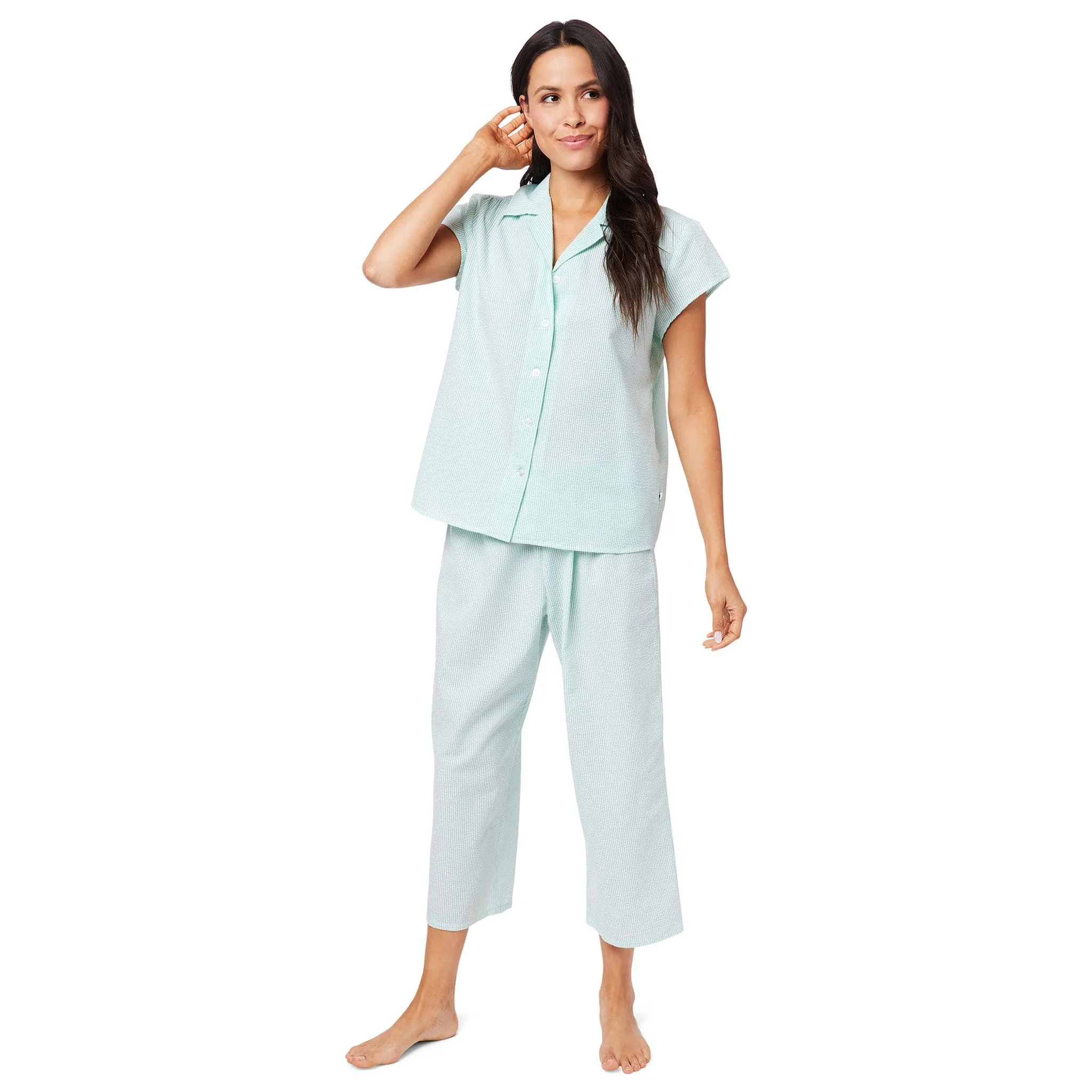 Seersucker Stripe Capri - Mint