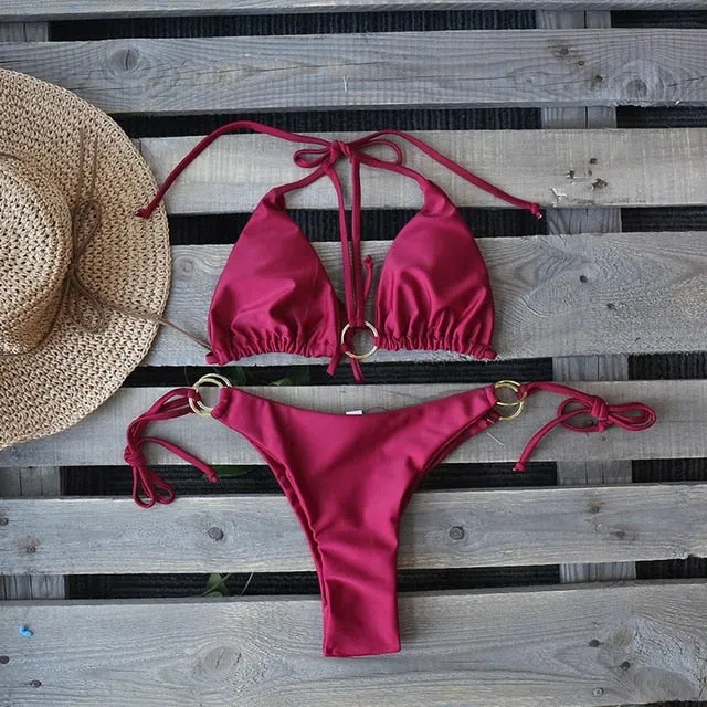Sexy Push Up High Cut Laced Brazilian Bikini
