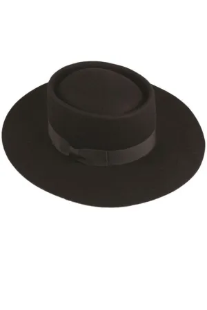 Stiff Wide Brim Boater Hat - Black