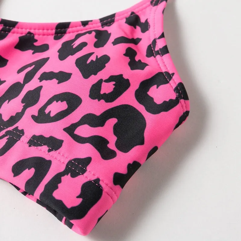Strappy leopard print Bandeau bhigh cut thong swimwear Push up sexy bathing suit Bikini