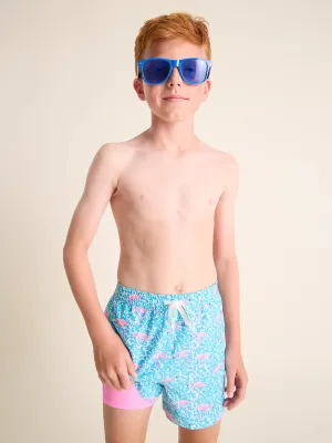 The Domingos Are For Flamingos (Boys Lined Classic Swim Trunk- Shorter)