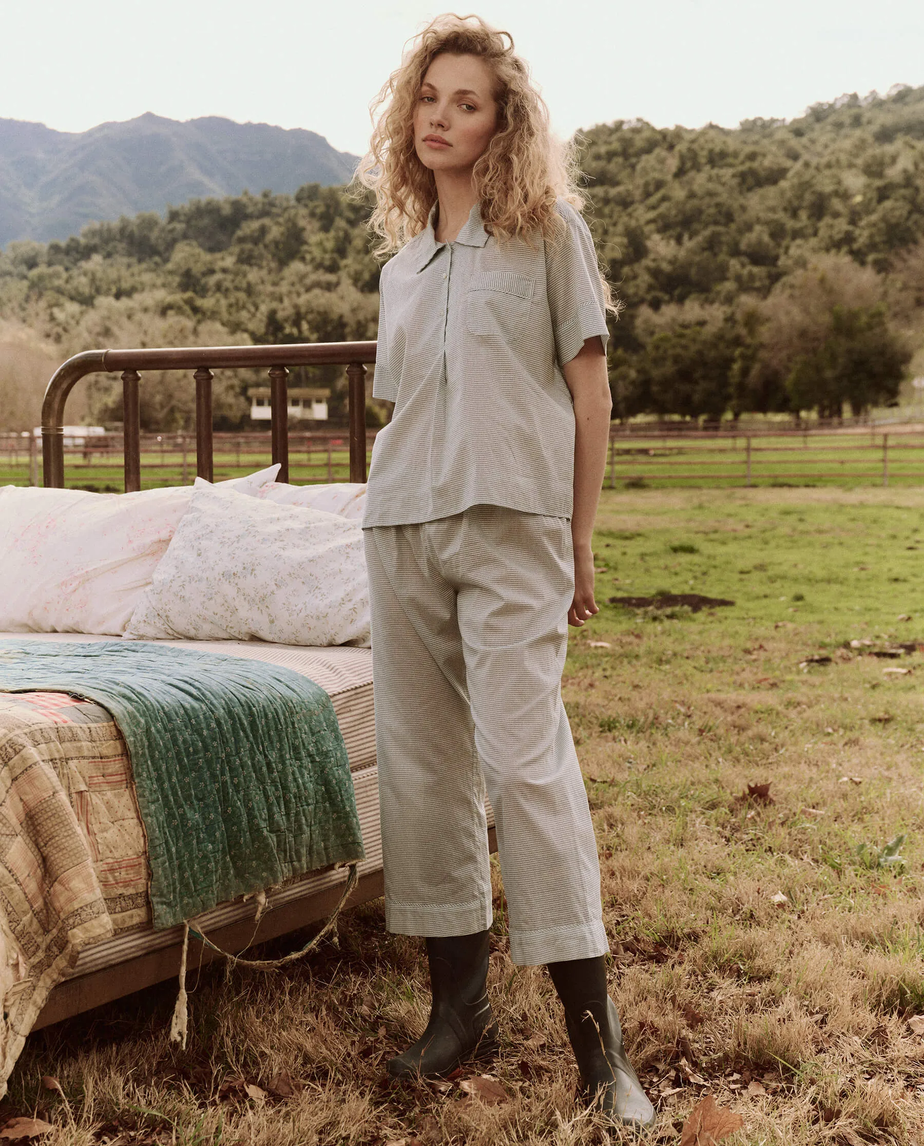 The Short Sleeve Pajama Shirt. -- Blue Star Print