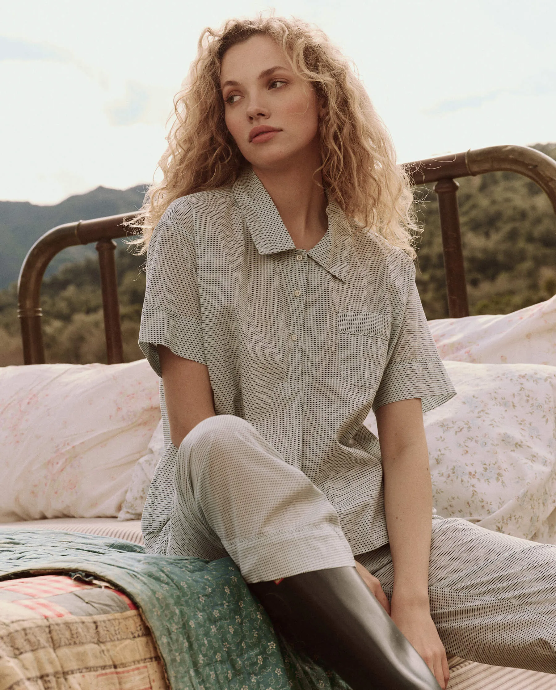 The Short Sleeve Pajama Shirt. -- Blue Star Print