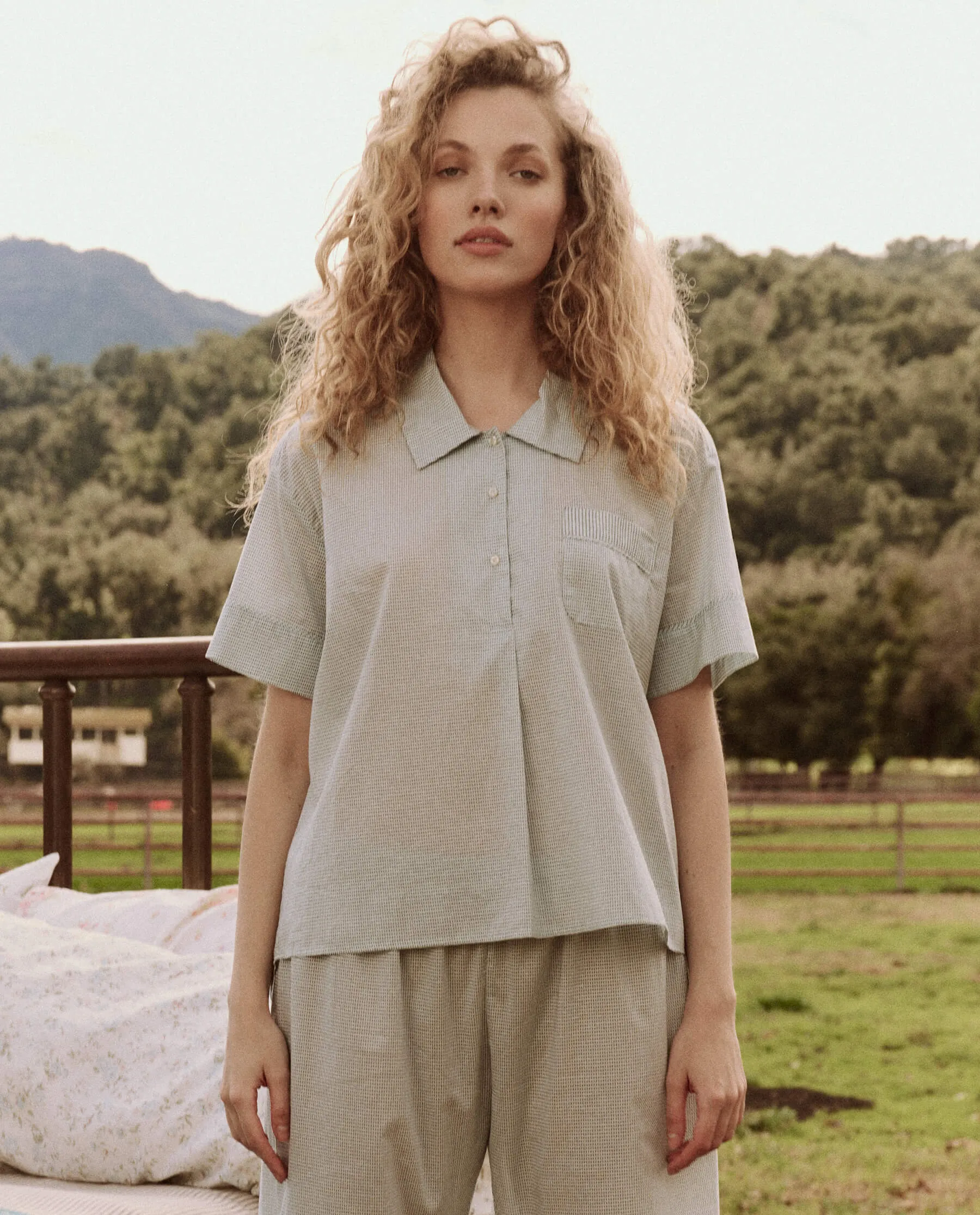 The Short Sleeve Pajama Shirt. -- Blue Star Print