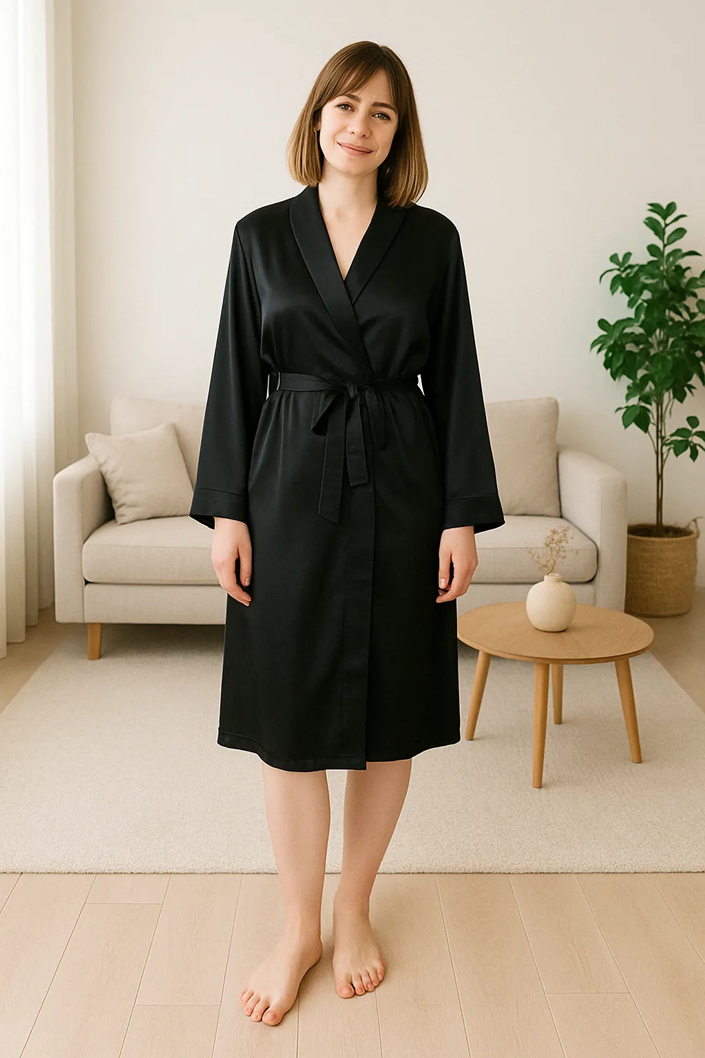 Women's  Mulberry Silk Robe Black