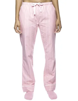 Womens Premium 100% Cotton Flannel Lounge Pants with Free Socks - Stripes Pink
