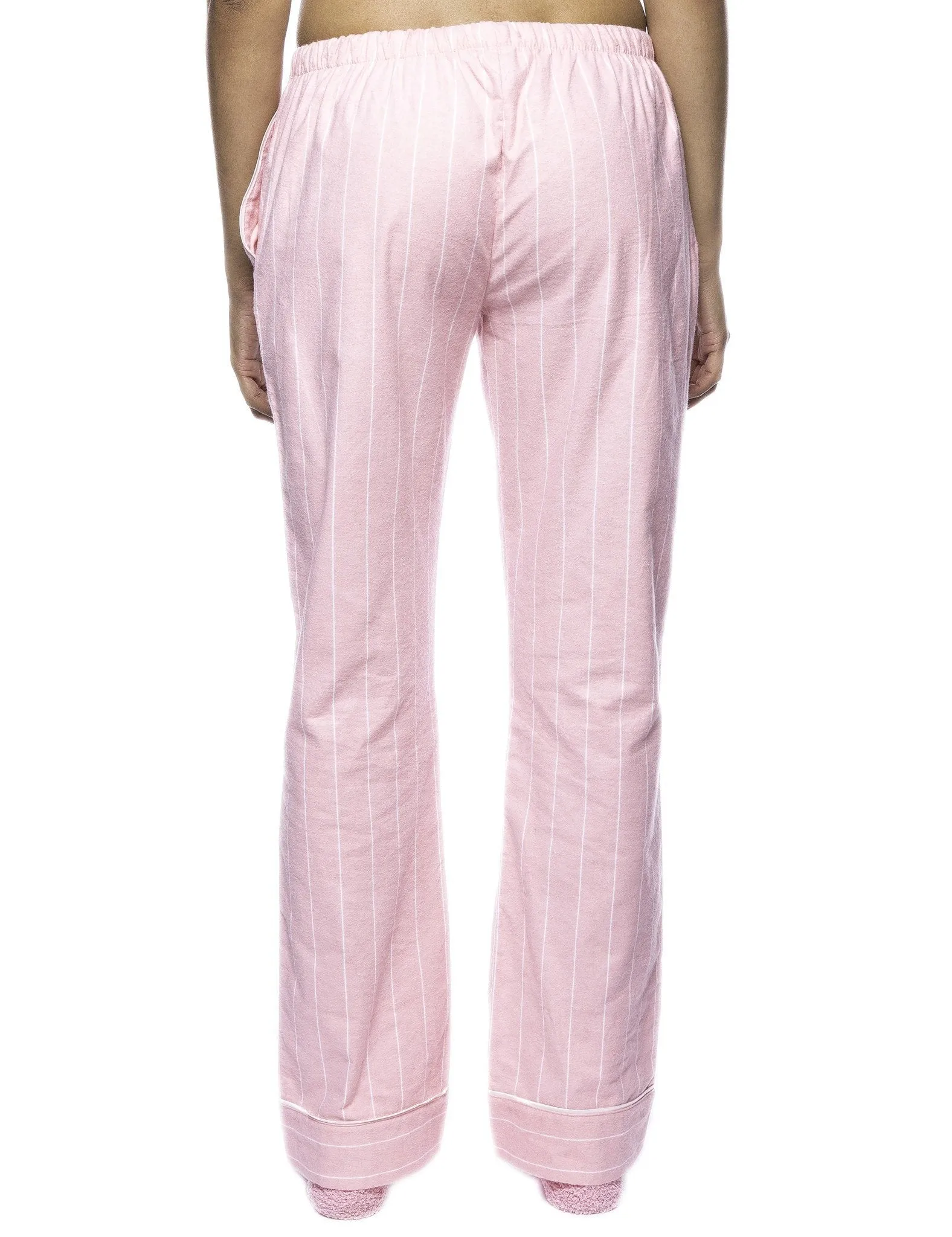 Womens Premium 100% Cotton Flannel Lounge Pants with Free Socks - Stripes Pink