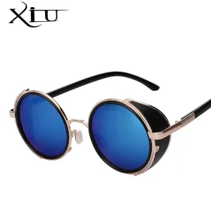 Xiu Sunglasses Steampunk Men Sunglass Round Metal Wrap Uv400
